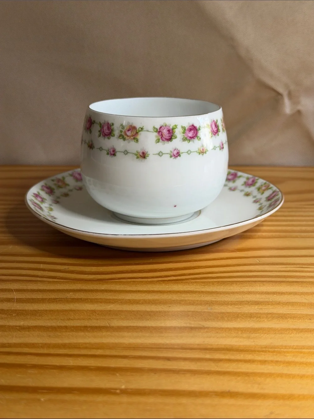 Antique PK Silesia Vintage Rose Teacup & Saucer Set Germany 1914
